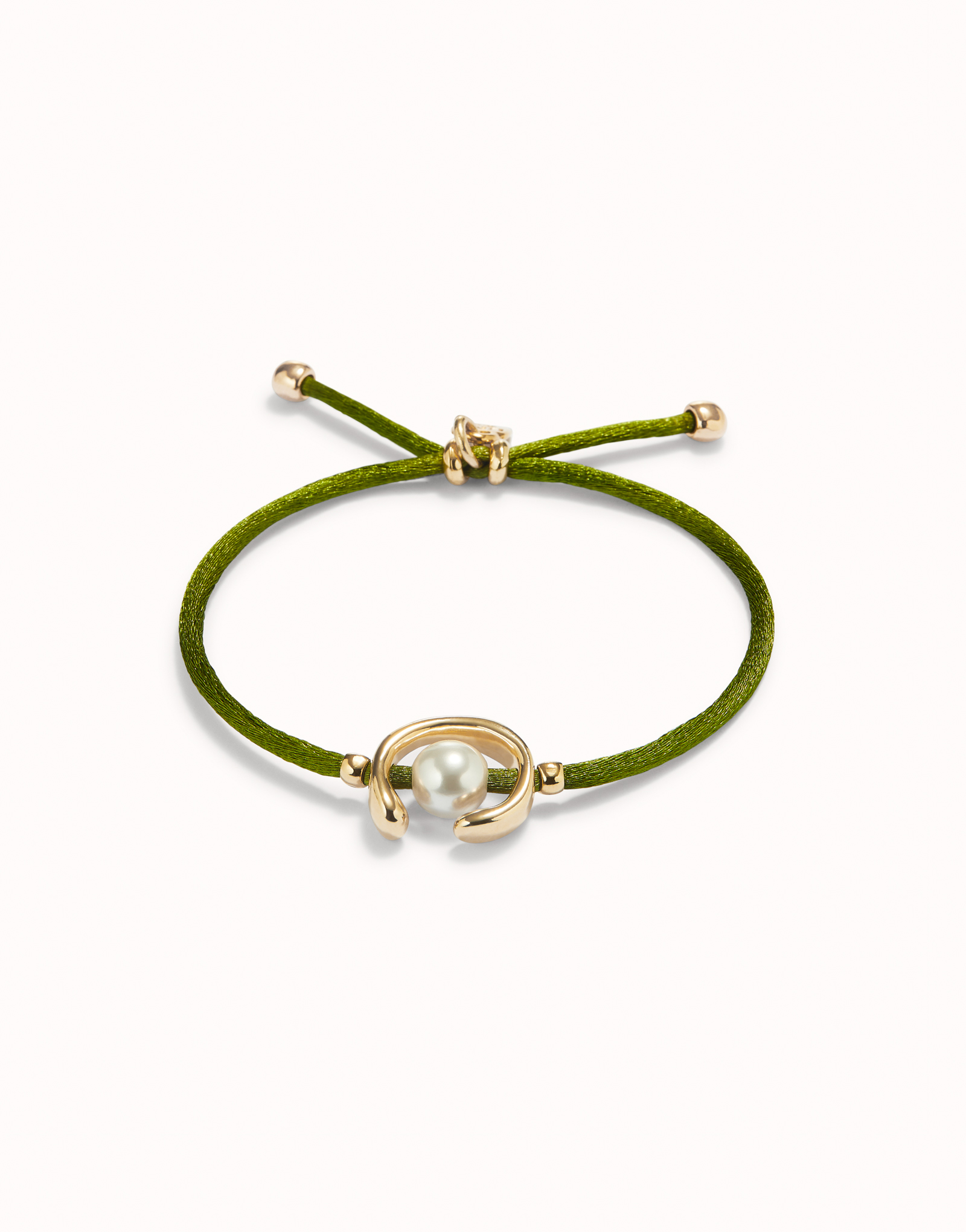Bracelet en fil vert foncé avec perle de coquillage plaquée or 18 carats., Or, large image number null